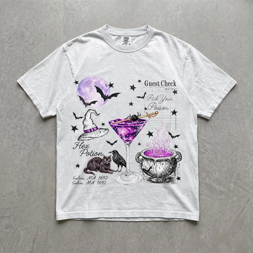 Witchy Cocktail T-Shirt, Salem 1692 Hex Potion, Gothic Halloween Tee